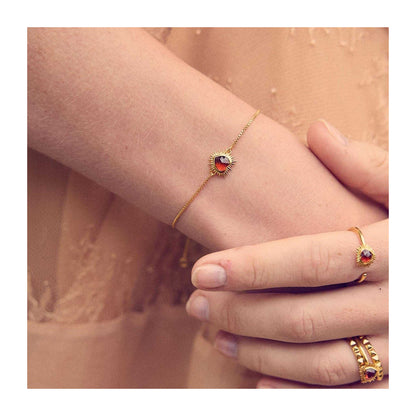 Gold-Garnet - Back - Rachel Jackson London Womens-Ladies Electric Love January Deco Heart Bracelet