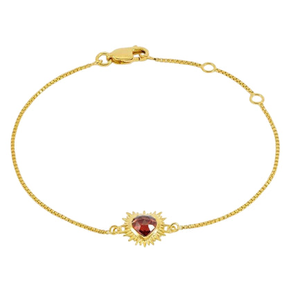 Gold-Garnet - Front - Rachel Jackson London Womens-Ladies Electric Love January Deco Heart Bracelet