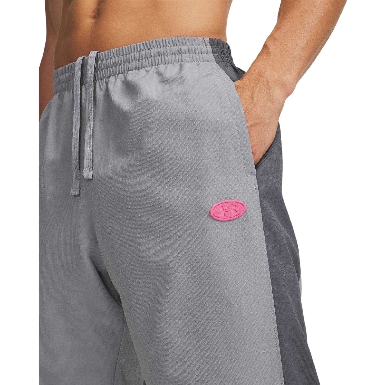 Steel Grey-Pink - Side - Under Armour Mens Rival Colour Block Tracksuit Bottoms