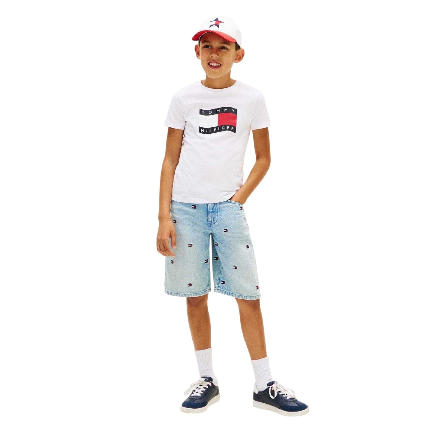 White - Pack Shot - Tommy Hilfiger Childrens-Kids Logo Regular T-Shirt