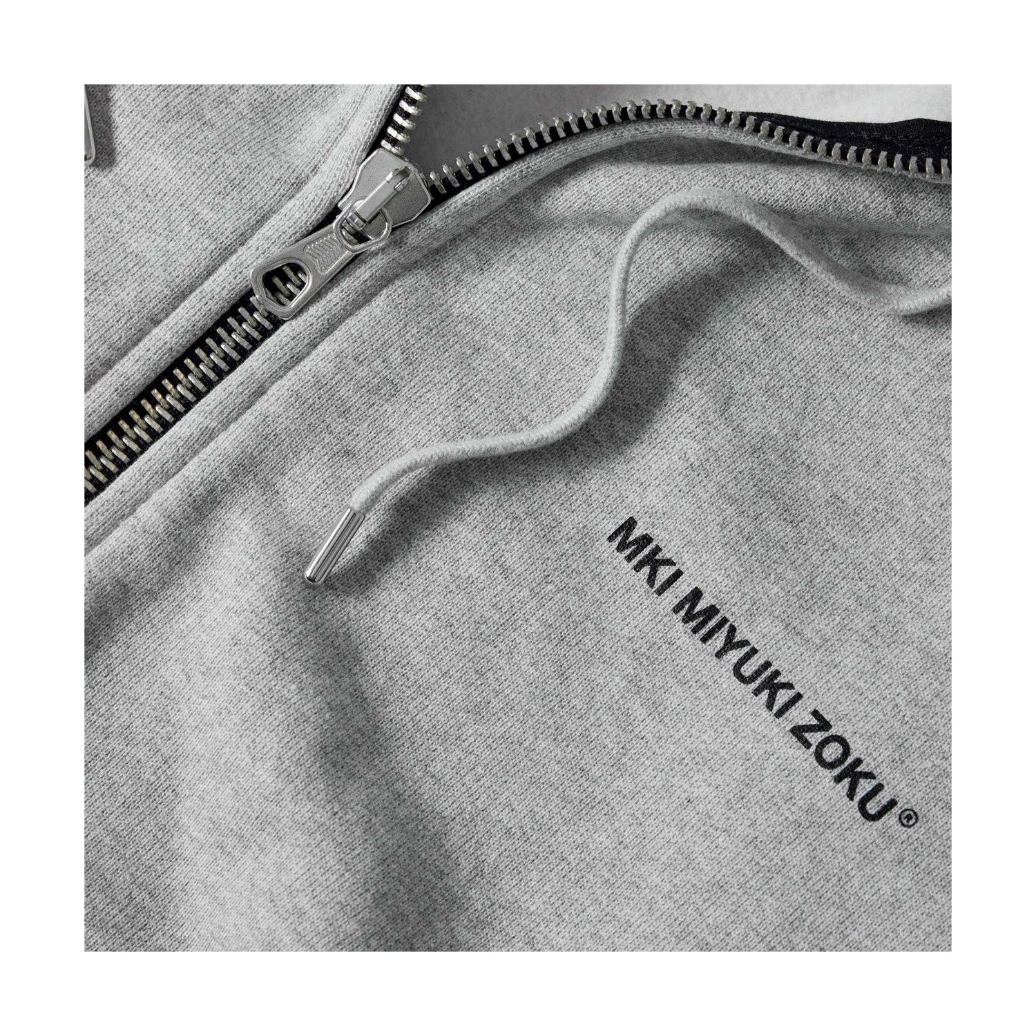 Grey - Side - MKI MIYUKI ZOKU Mens Logo Uniform Full Zip Hoodie