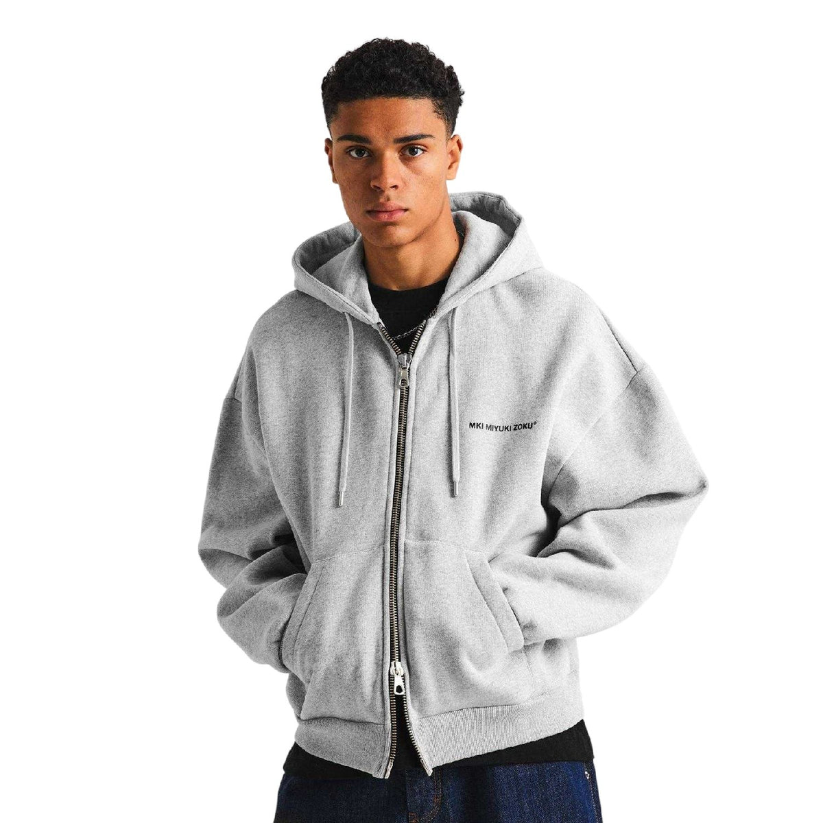 Grey - Lifestyle - MKI MIYUKI ZOKU Mens Logo Uniform Full Zip Hoodie