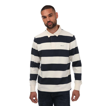 Blue - Front - Gant Mens Heavy Rugger Block Stripe Polo Shirt