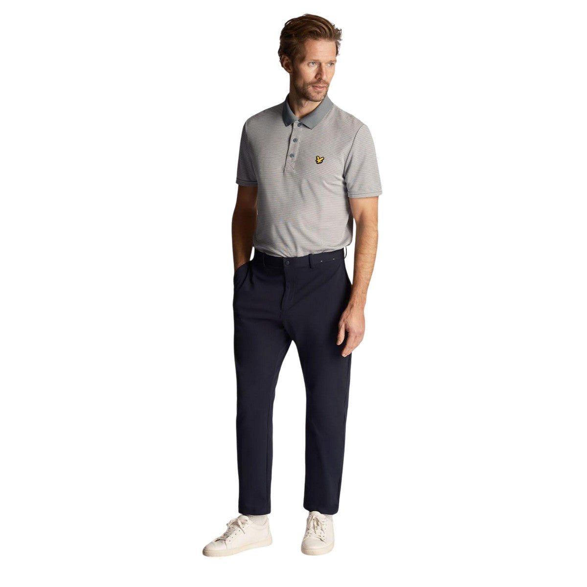 Blue - Pack Shot - Lyle & Scott Mens Micro-Stripe Golf Polo Shirt