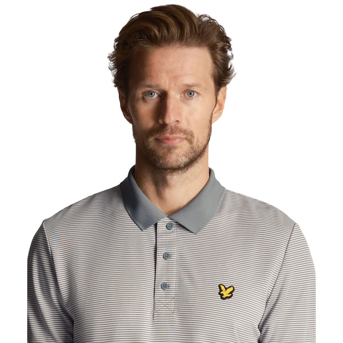 Blue - Side - Lyle & Scott Mens Micro-Stripe Golf Polo Shirt