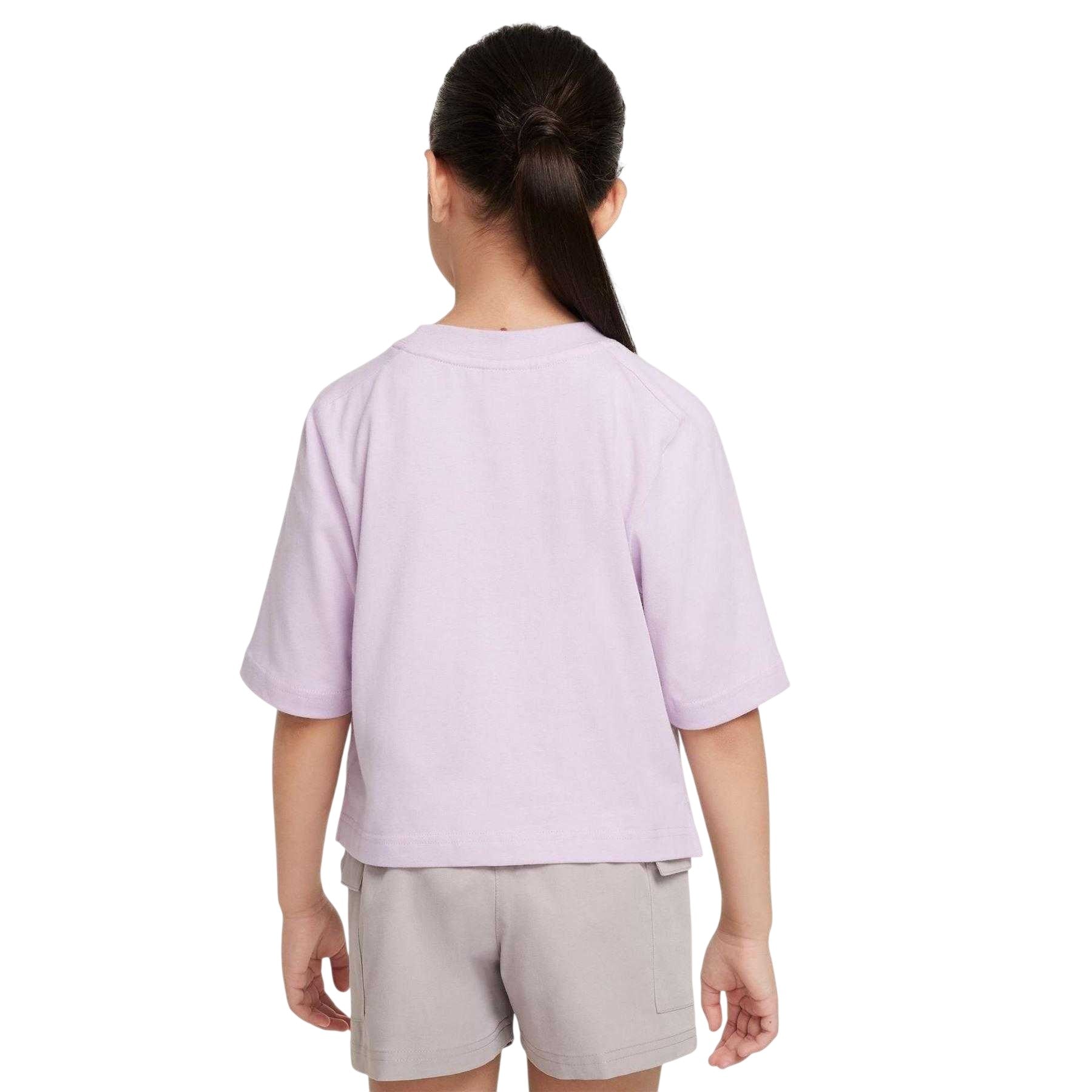 Doll Pink-White - Back - Nike Girls NSW Logo Jersey Crew Neck T-Shirt