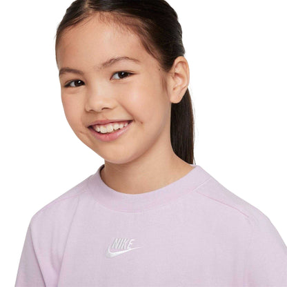 Doll Pink-White - Side - Nike Girls NSW Logo Jersey Crew Neck T-Shirt