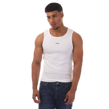 White - Front - Hugo Mens Dapota Logo Tank Top