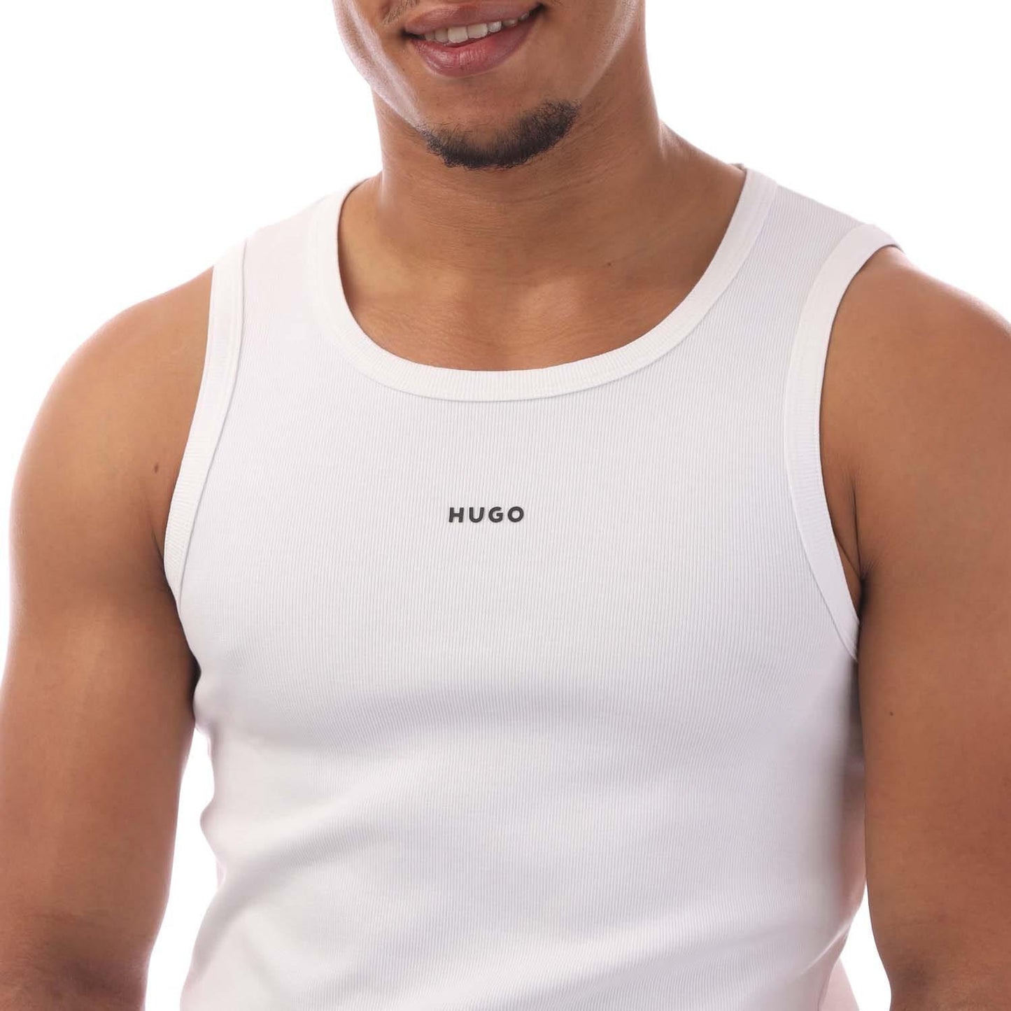 White - Side - Hugo Mens Dapota Logo Tank Top