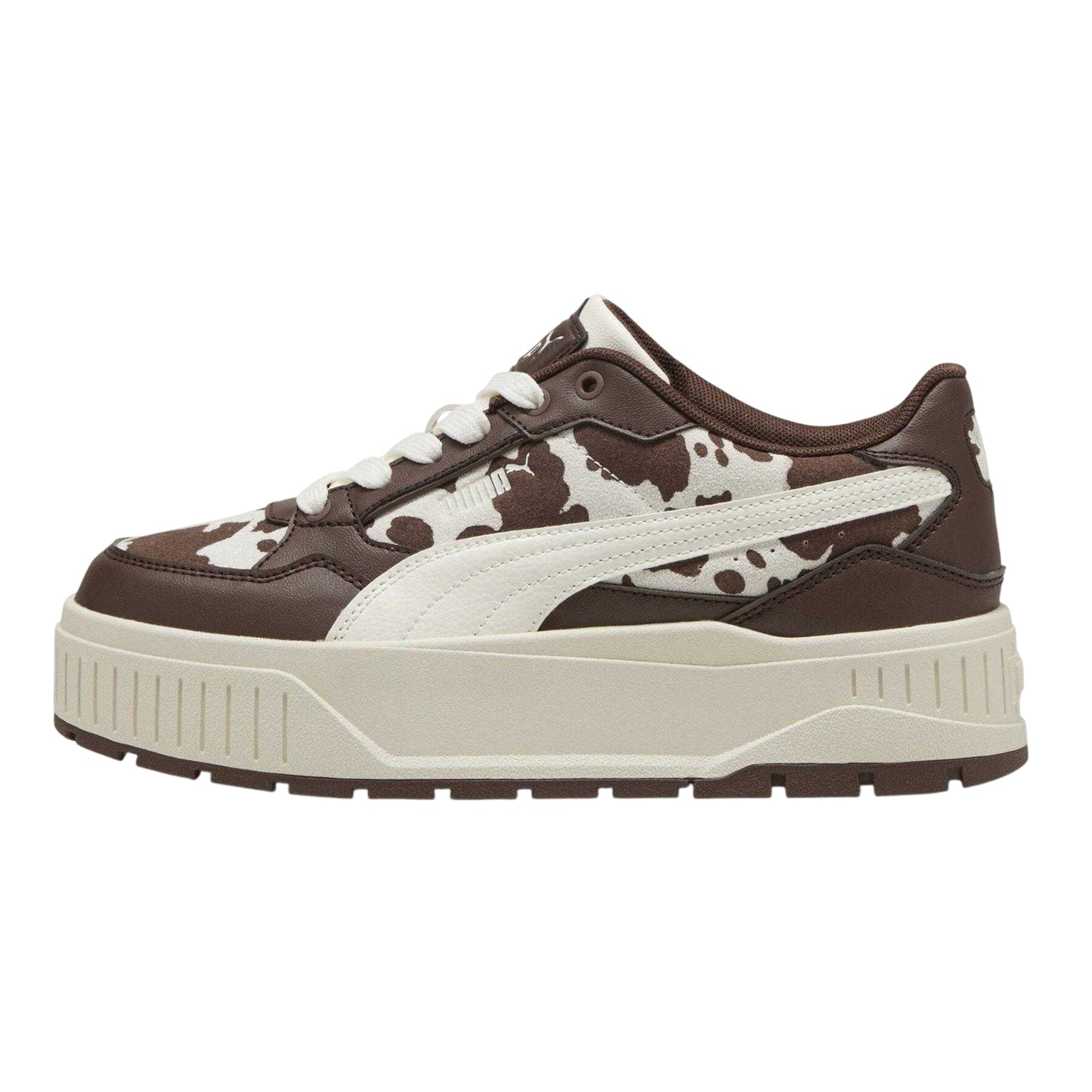 Brown - Back - Puma Womens-Ladies Karmen II Cow Print Synthetic Leather Platform Trainers