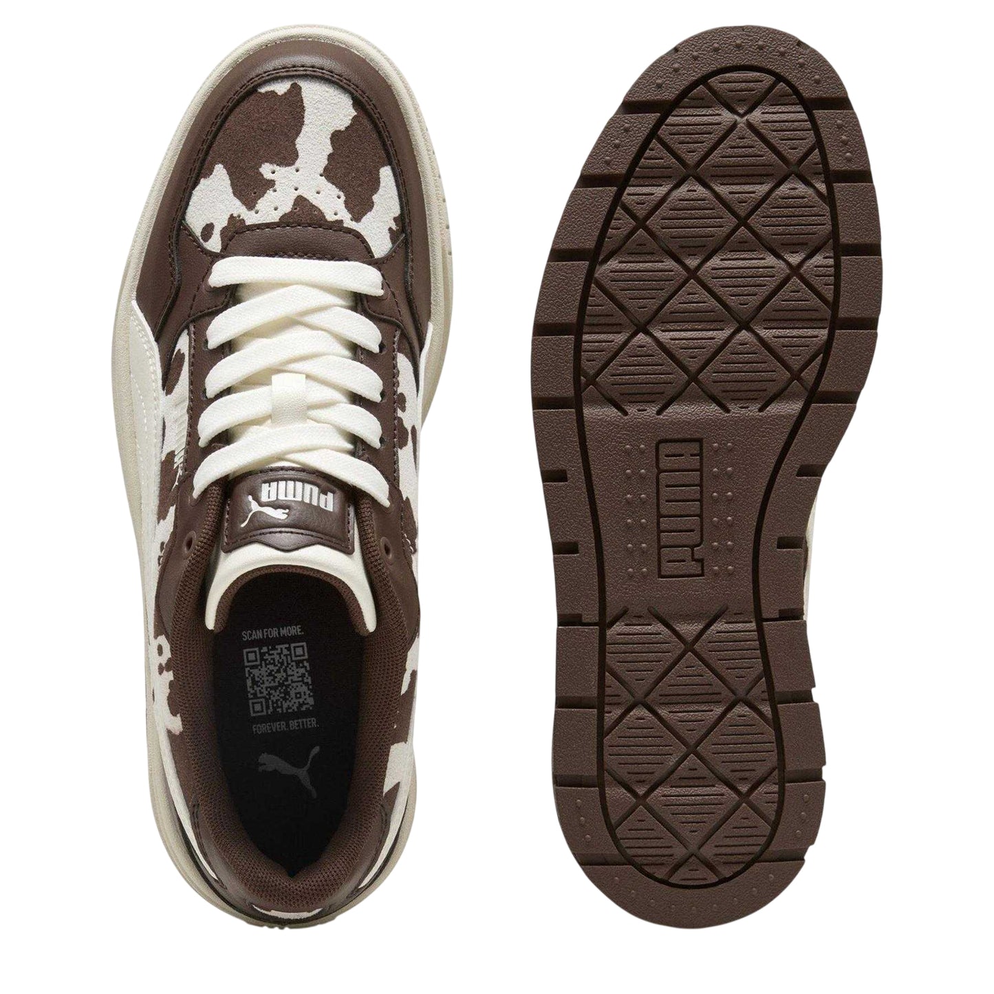 Brown - Side - Puma Womens-Ladies Karmen II Cow Print Synthetic Leather Platform Trainers