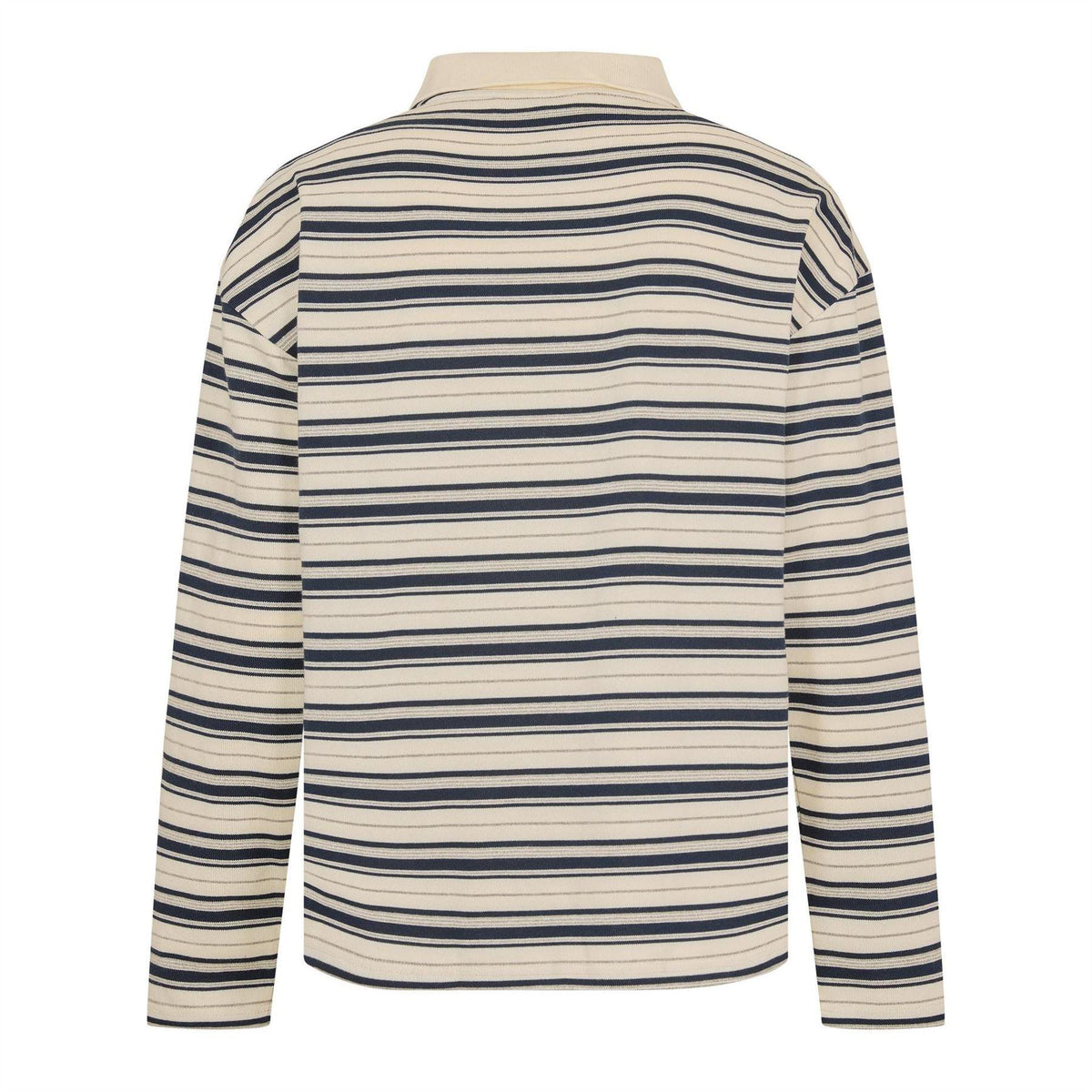 Ecru-Navy - Back - Belier Mens Stripe Long-Sleeved Polo Shirt