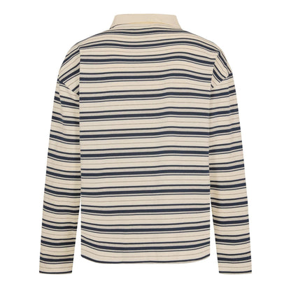 Ecru-Navy - Back - Belier Mens Stripe Long-Sleeved Polo Shirt