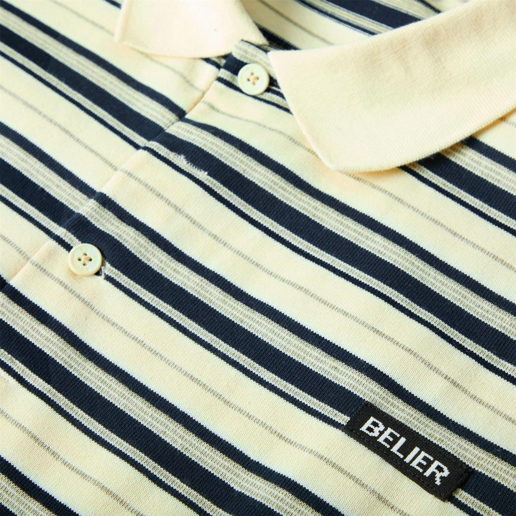 Ecru-Navy - Side - Belier Mens Stripe Long-Sleeved Polo Shirt