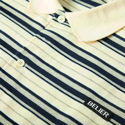 Ecru-Navy - Side - Belier Mens Stripe Long-Sleeved Polo Shirt