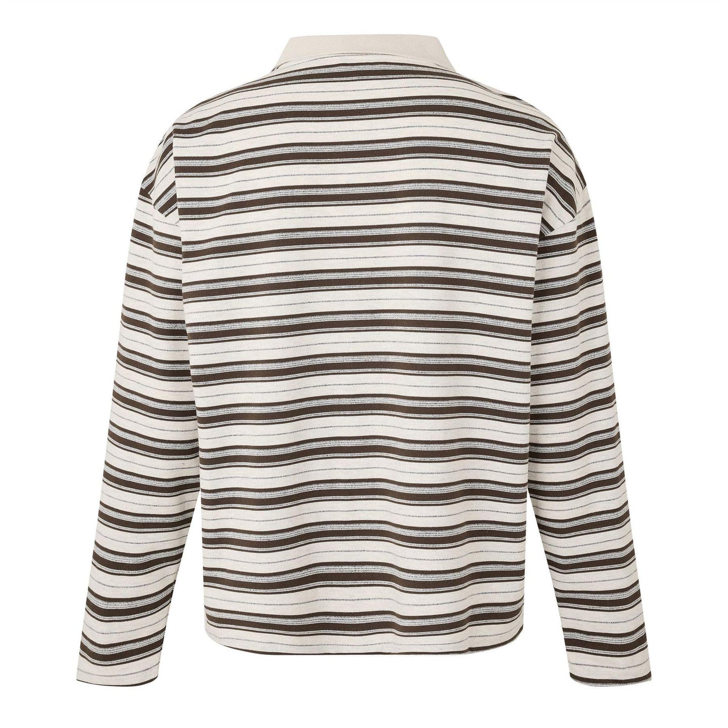 Ecru-Brown - Back - Belier Mens Stripe Long-Sleeved Polo Shirt