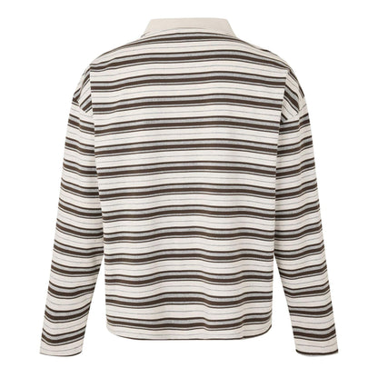 Ecru-Brown - Back - Belier Mens Stripe Long-Sleeved Polo Shirt