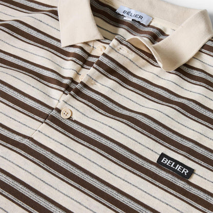 Ecru-Brown - Side - Belier Mens Stripe Long-Sleeved Polo Shirt