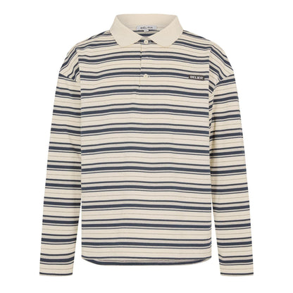 Ecru-Navy - Front - Belier Mens Stripe Long-Sleeved Polo Shirt