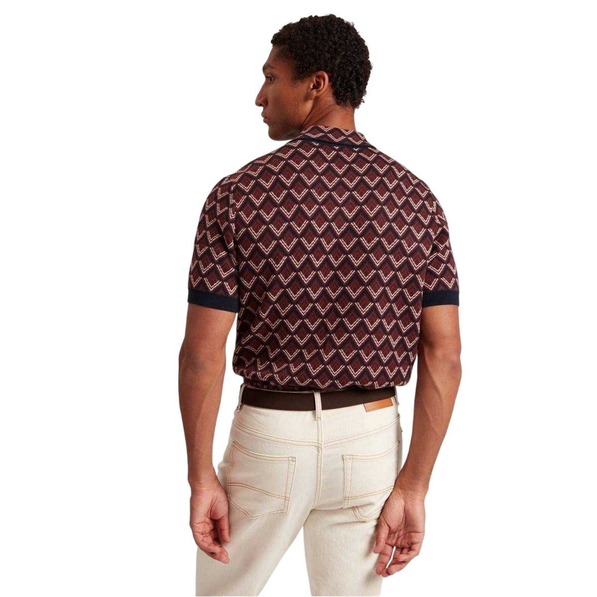 Maroon - Back - Ted Baker Mens Geometric Jacquard Short-Sleeved Polo Shirt