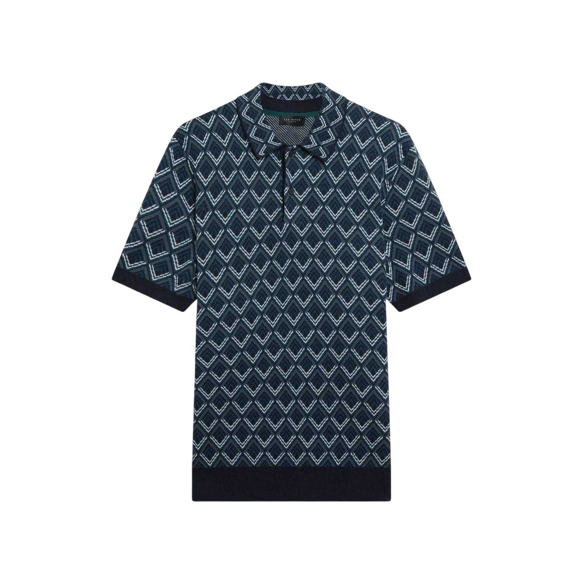 Navy - Front - Ted Baker Mens Geometric Jacquard Short-Sleeved Polo Shirt