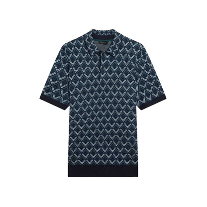 Navy - Front - Ted Baker Mens Geometric Jacquard Short-Sleeved Polo Shirt