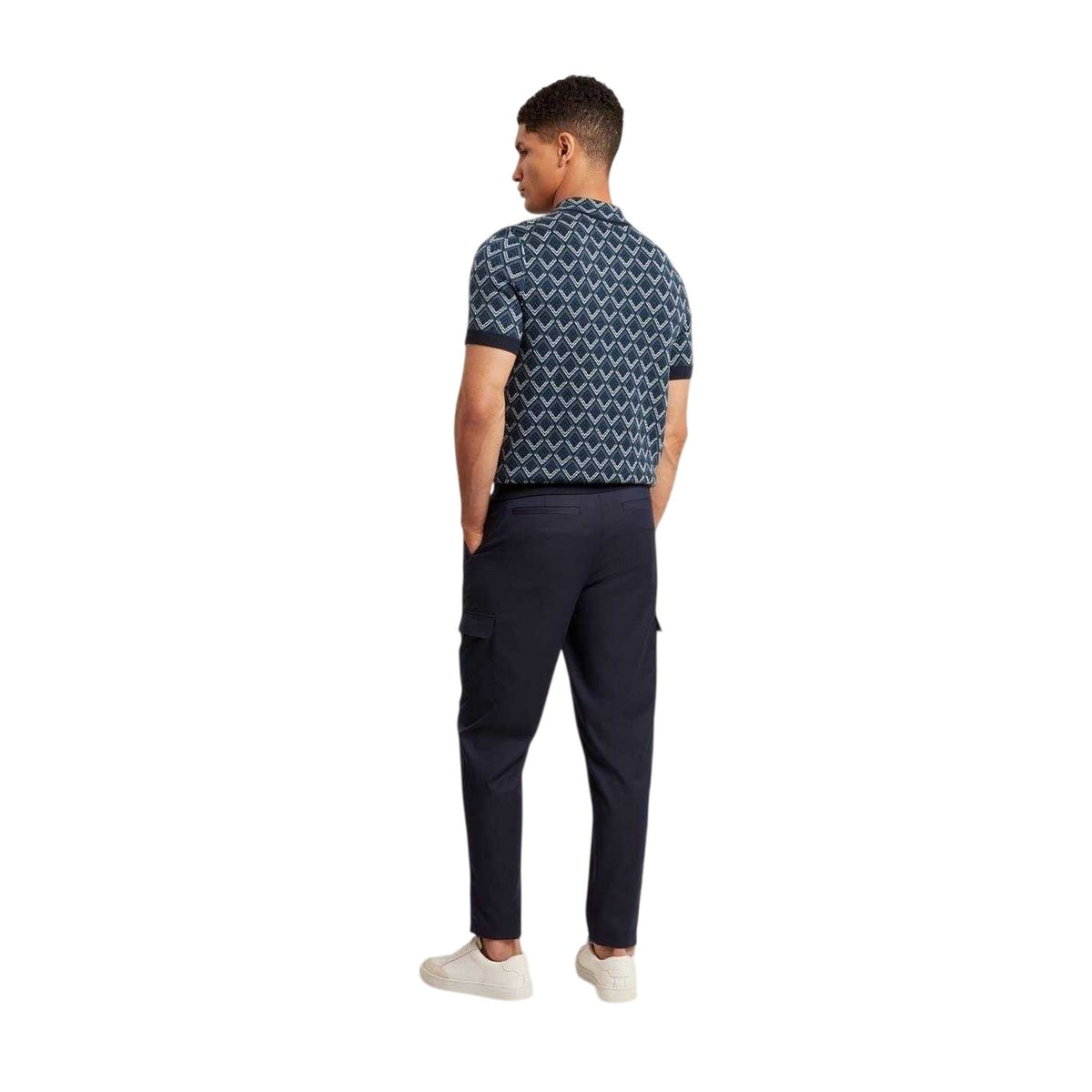 Navy - Back - Ted Baker Mens Geometric Jacquard Short-Sleeved Polo Shirt