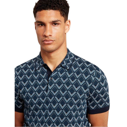 Navy - Side - Ted Baker Mens Geometric Jacquard Short-Sleeved Polo Shirt