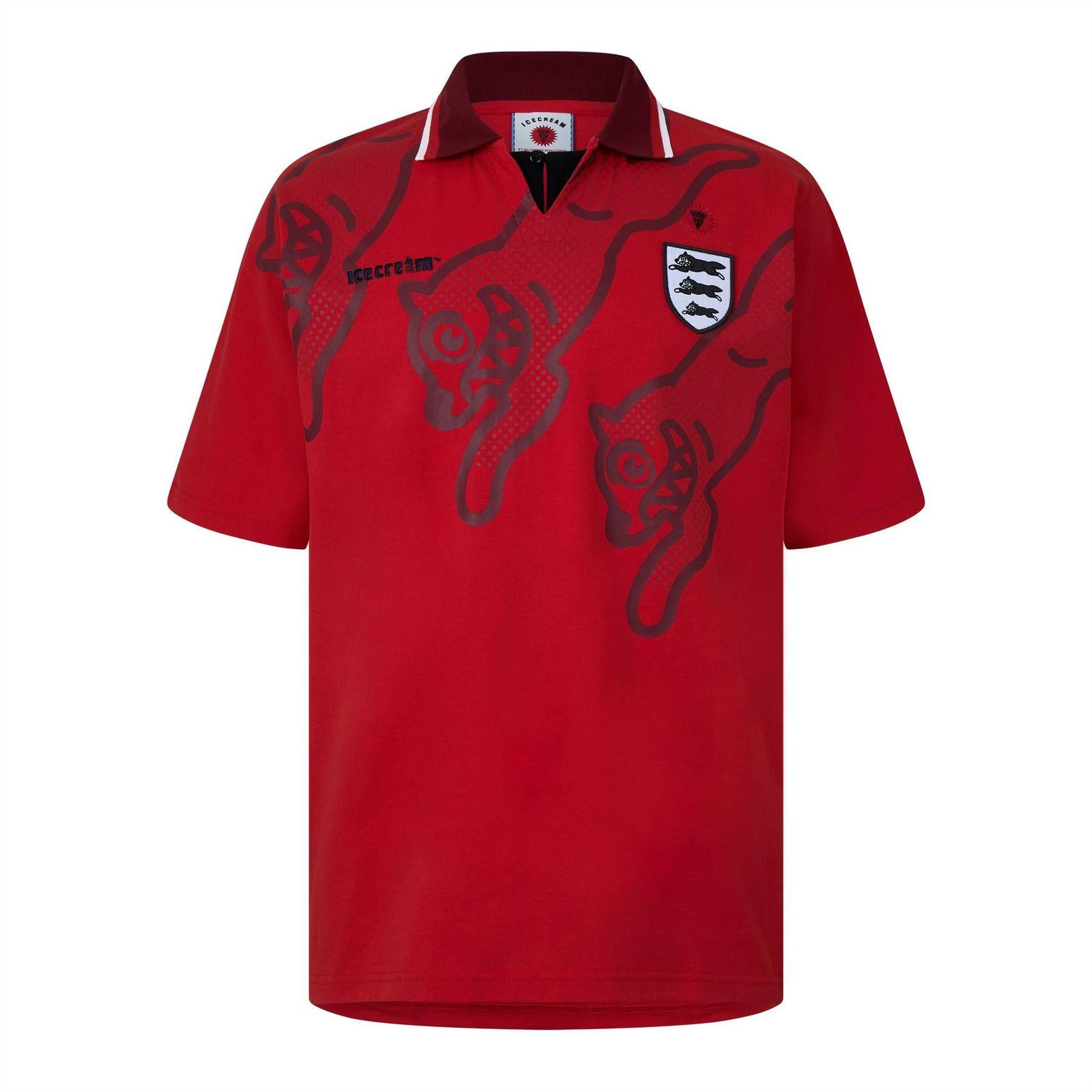 Red - Front - ICECREAM Mens Running Dog Footy Polo Shirt