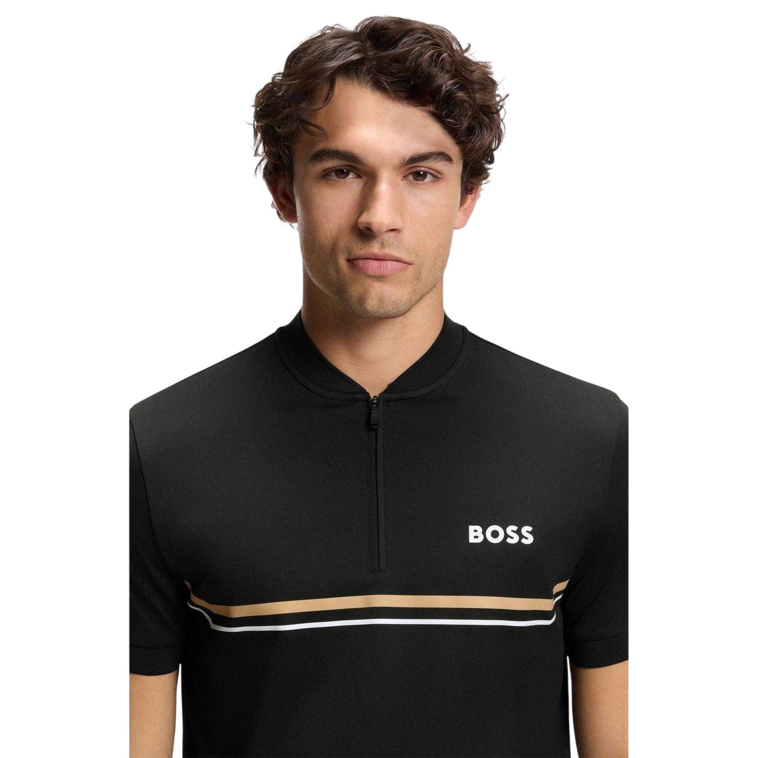 Black - Side - Boss Mens Pl Toc Spin Logo Quarter Zip Polo Shirt
