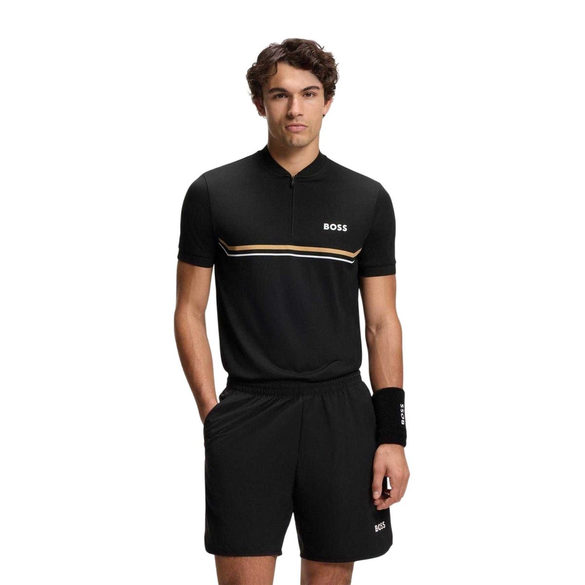 Black - Lifestyle - Boss Mens Pl Toc Spin Logo Quarter Zip Polo Shirt