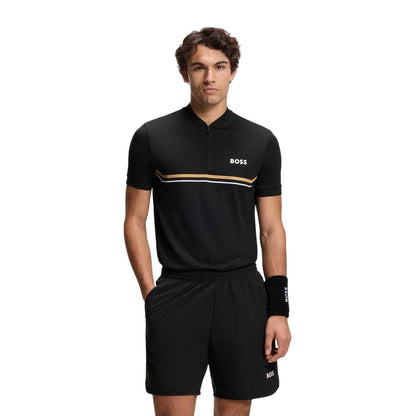 Black - Lifestyle - Boss Mens Pl Toc Spin Logo Quarter Zip Polo Shirt