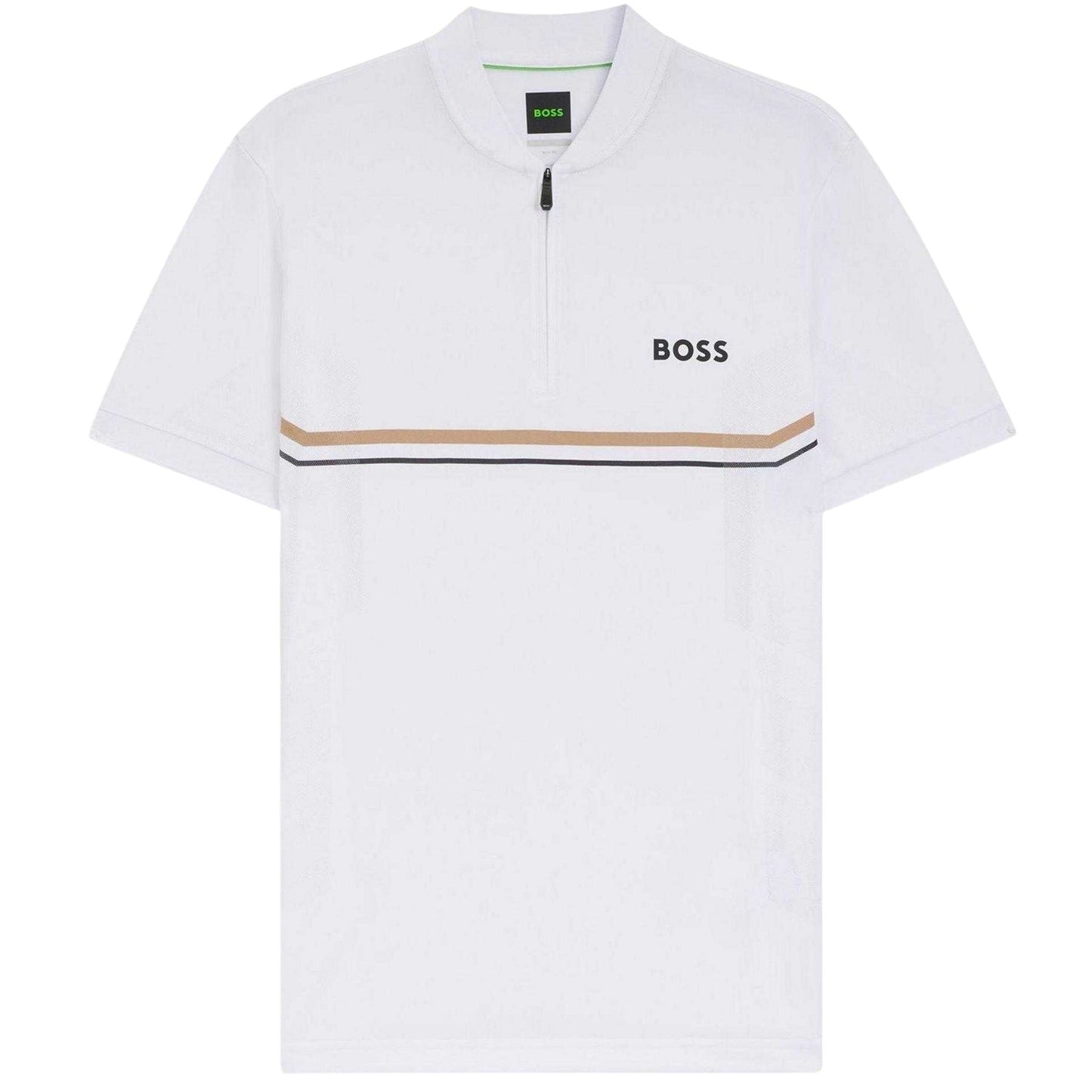 White - Front - Boss Mens Pl Toc Spin Logo Quarter Zip Polo Shirt