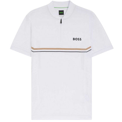 White - Front - Boss Mens Pl Toc Spin Logo Quarter Zip Polo Shirt