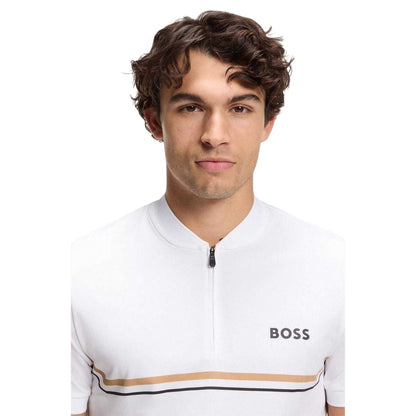 White - Side - Boss Mens Pl Toc Spin Logo Quarter Zip Polo Shirt