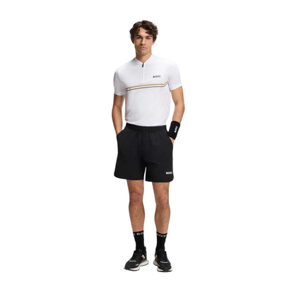 White - Pack Shot - Boss Mens Pl Toc Spin Logo Quarter Zip Polo Shirt