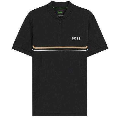 Black - Front - Boss Mens Pl Toc Spin Logo Quarter Zip Polo Shirt