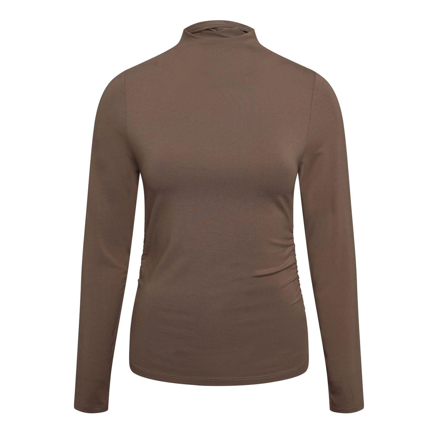 Taupe Grey - Front - Levis Womens-Ladies Nina Roll Neck Slim T-Shirt