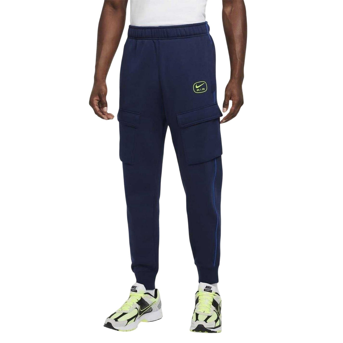 Navy-Volt - Front - Nike Mens Air Fleece Cargo Jogging Bottoms
