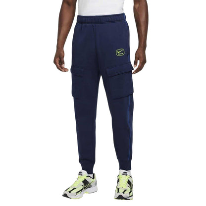 Navy-Volt - Front - Nike Mens Air Fleece Cargo Jogging Bottoms