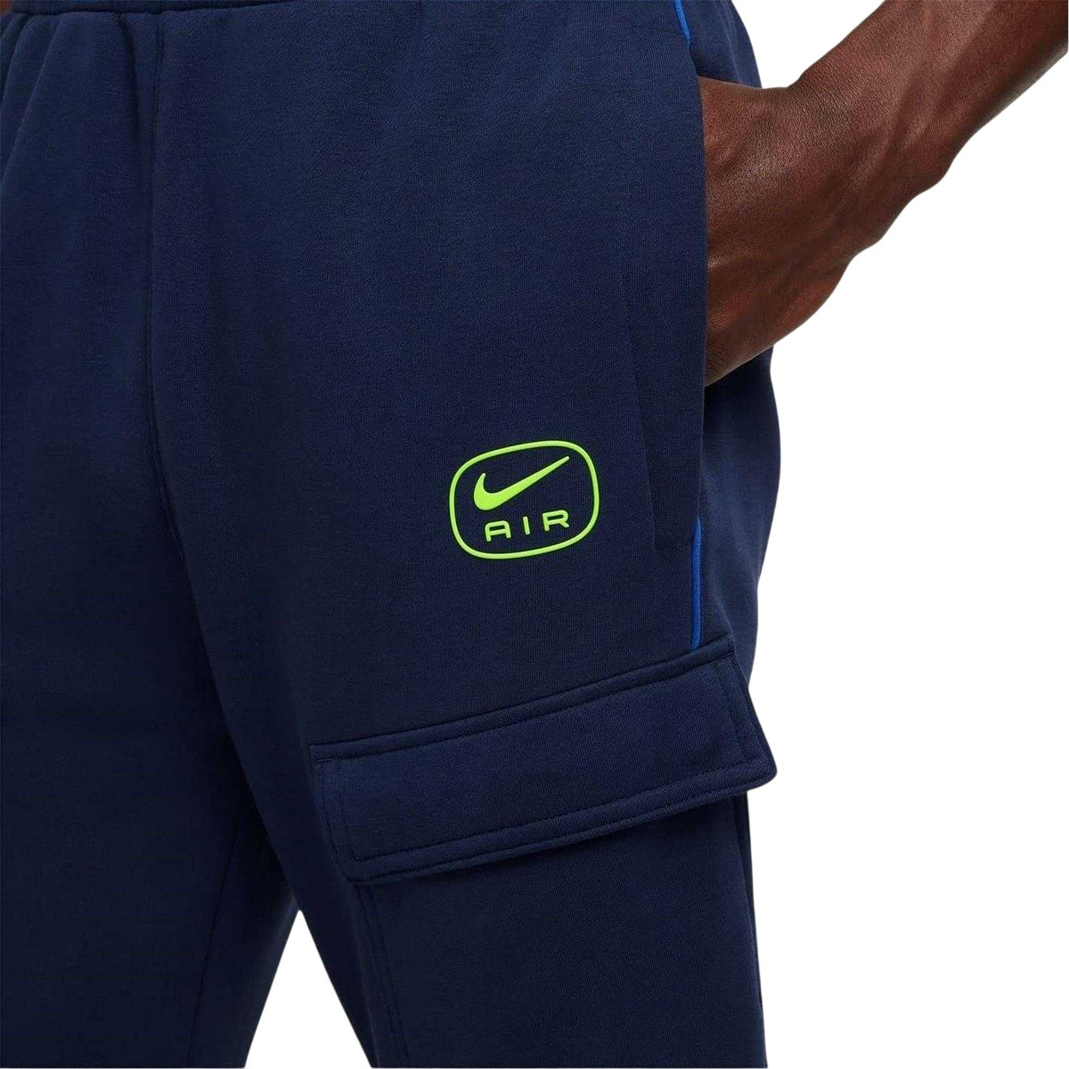 Navy-Volt - Side - Nike Mens Air Fleece Cargo Jogging Bottoms