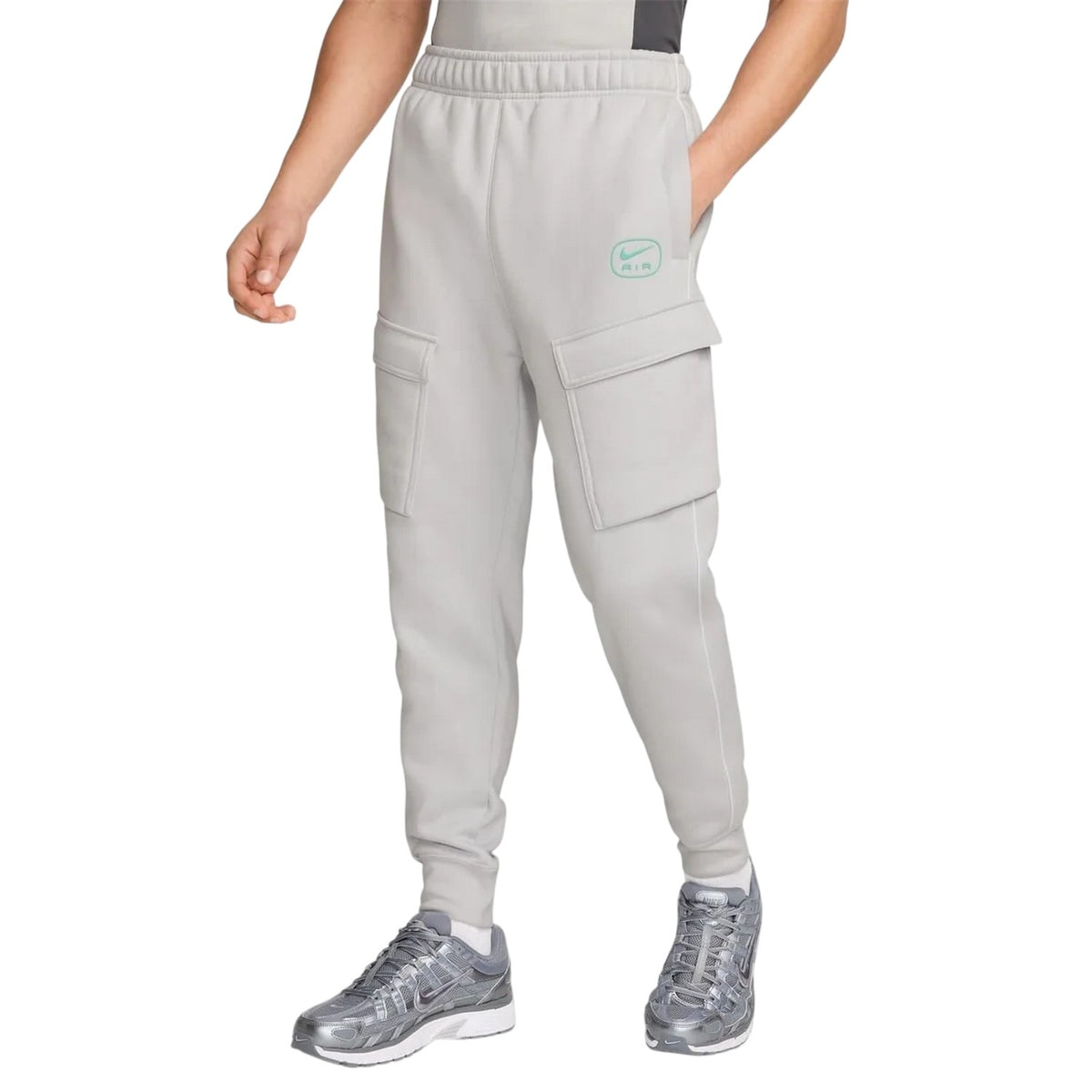 Grey-White - Front - Nike Mens Air Fleece Cargo Jogging Bottoms