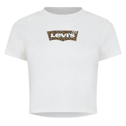 White - Front - Levis Womens-Ladies Logo Cropped Boxy T-Shirt