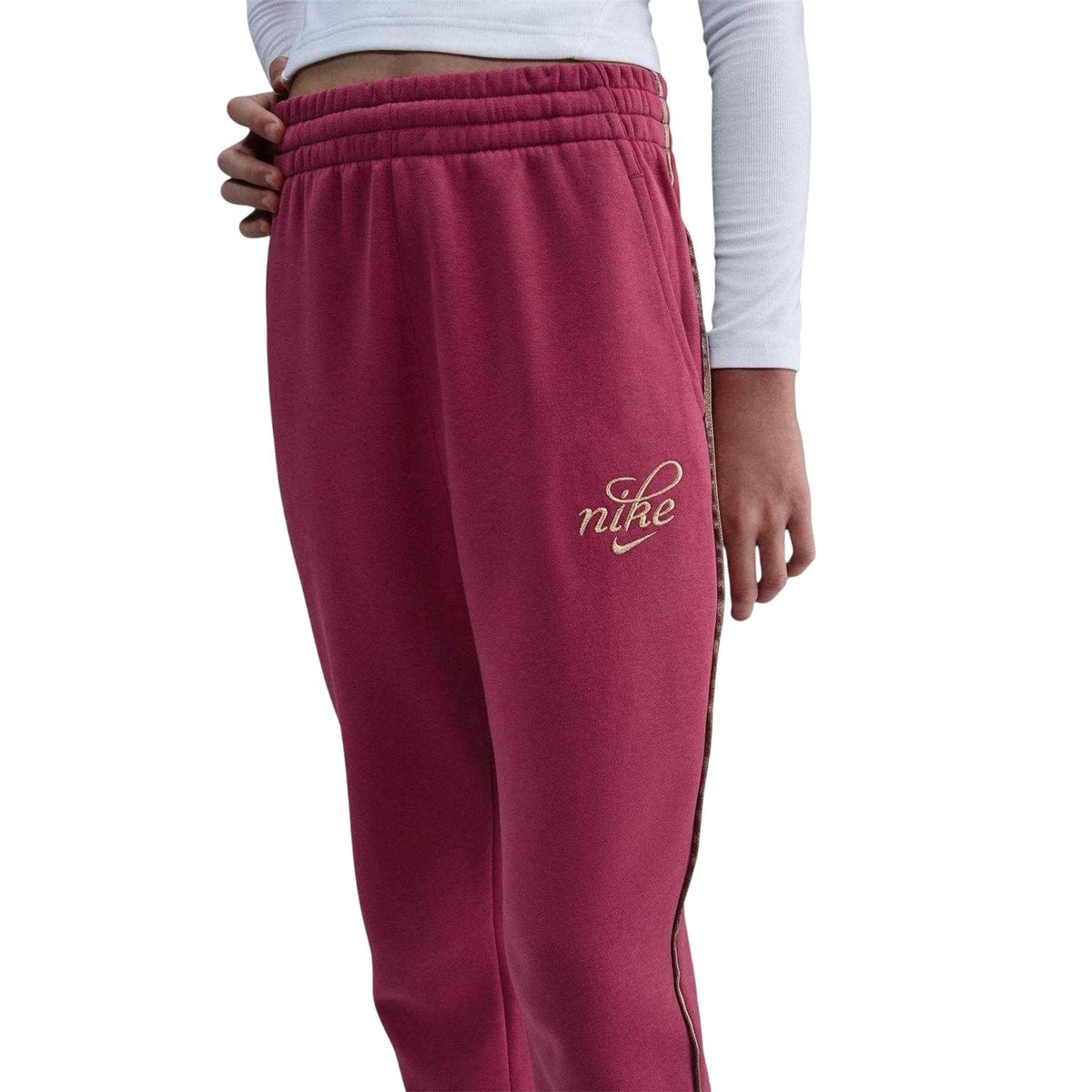 Beet - Side - Nike Girls Club Fleece Side Stripe Jogging Bottoms