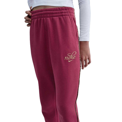 Beet - Side - Nike Girls Club Fleece Side Stripe Jogging Bottoms