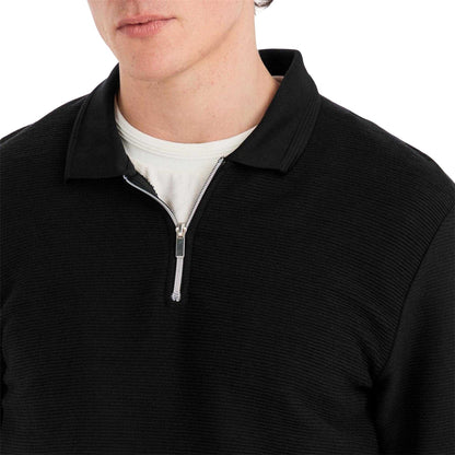 Black - Side - Prevu Mens Ottoman Quarter Zip Long-Sleeved Polo Shirt