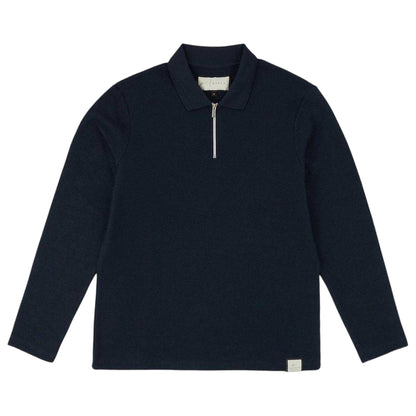 Navy - Front - Prevu Mens Ottoman Quarter Zip Long-Sleeved Polo Shirt
