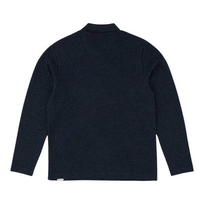 Navy - Back - Prevu Mens Ottoman Quarter Zip Long-Sleeved Polo Shirt