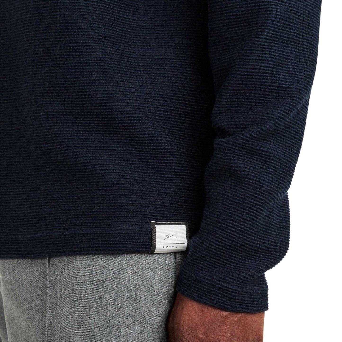 Navy - Side - Prevu Mens Ottoman Quarter Zip Long-Sleeved Polo Shirt