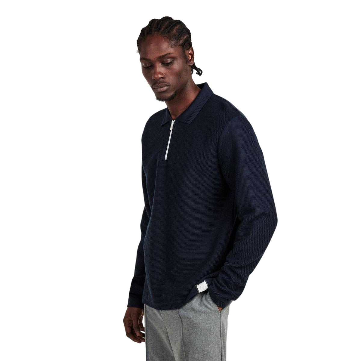 Navy - Lifestyle - Prevu Mens Ottoman Quarter Zip Long-Sleeved Polo Shirt